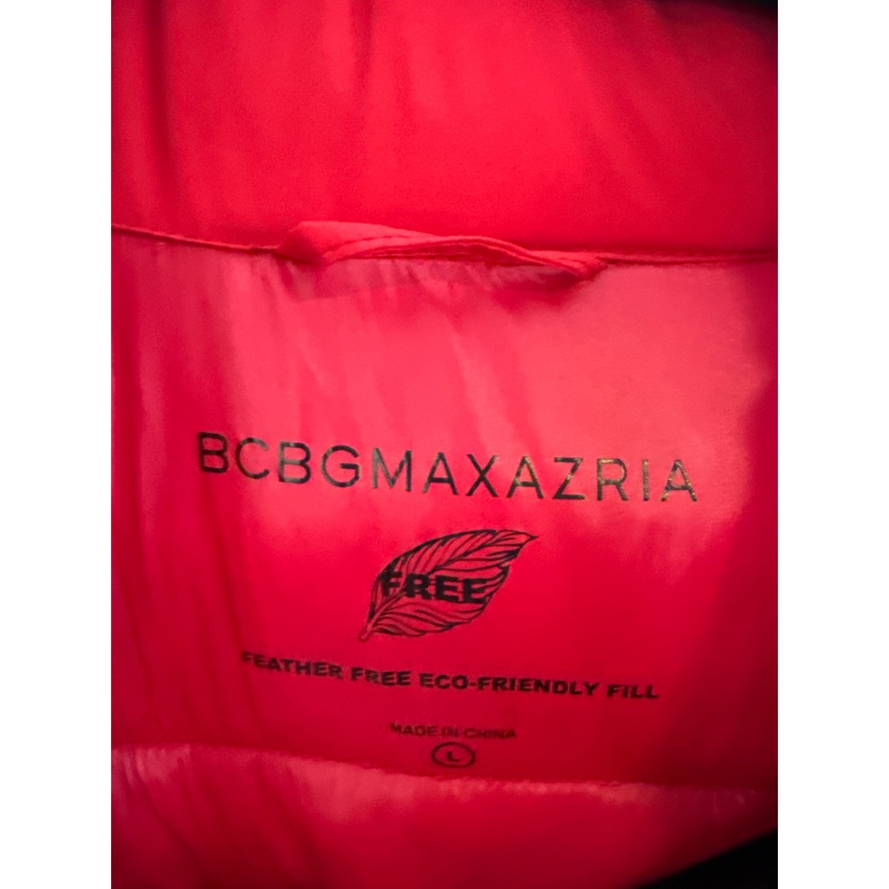 BCBGMAXAZRIA Womens Red Hooded Longline Puffer Coat Eco Friendly Fill Large - Picture 5 of 9